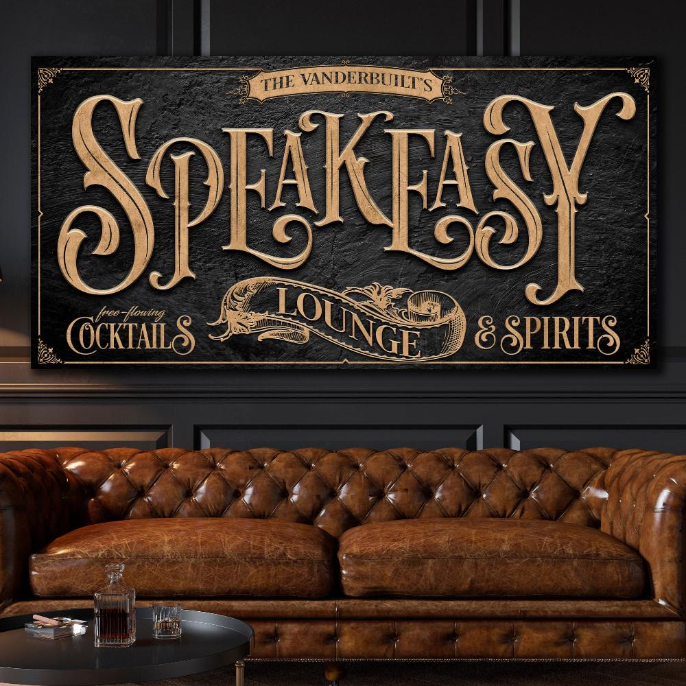 tailor made rooms speakeasy signs in black and gold