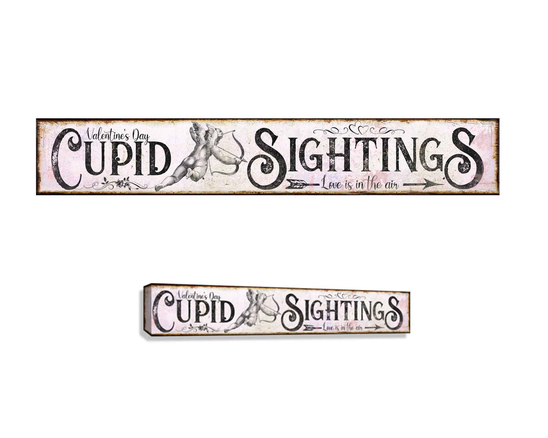 valentine wall sign cupid sightings with pink background