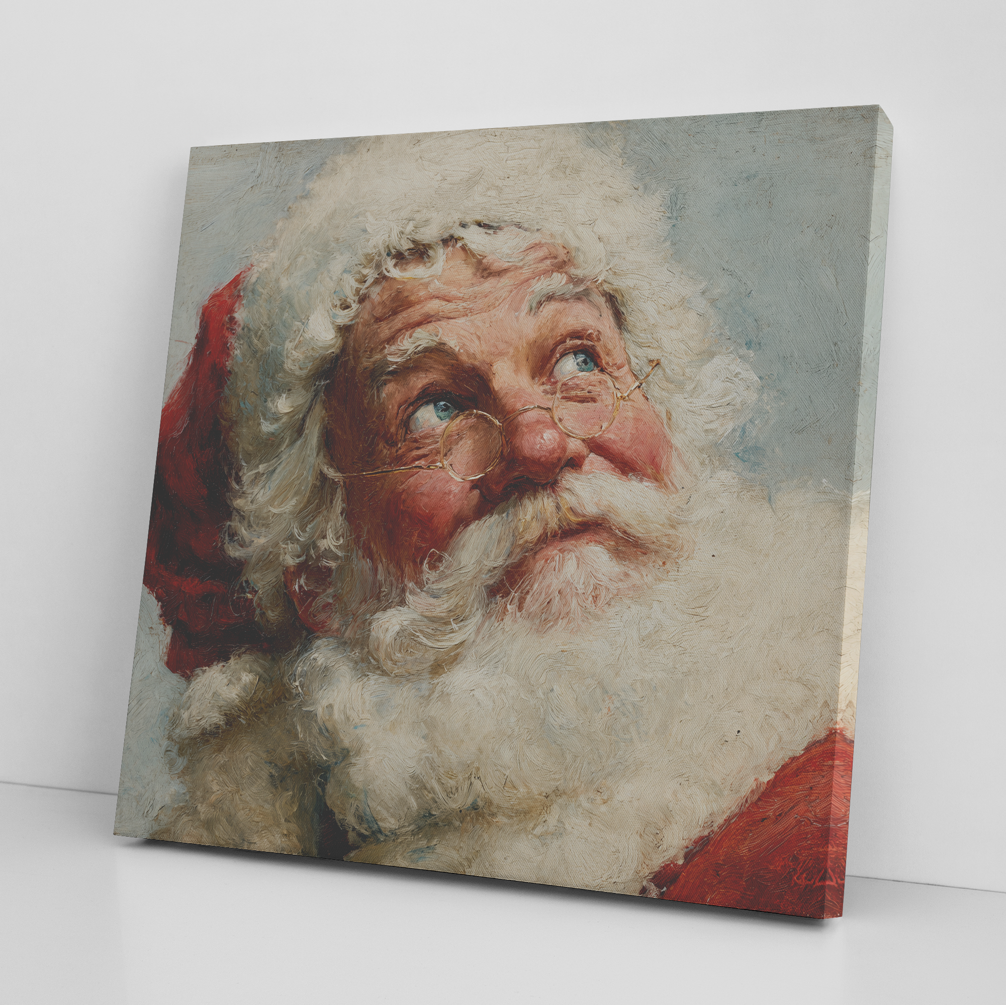 vintage santa looking at the night sky on canvas art print