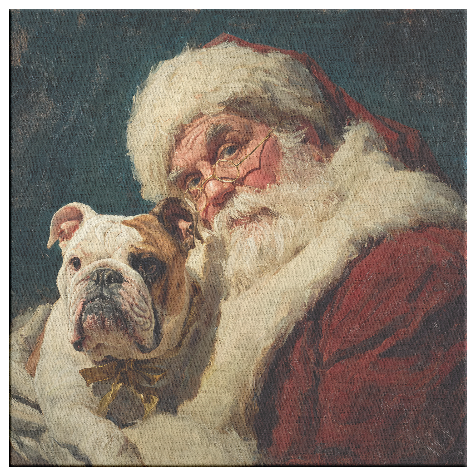 vintage santa with bulldog canvas print