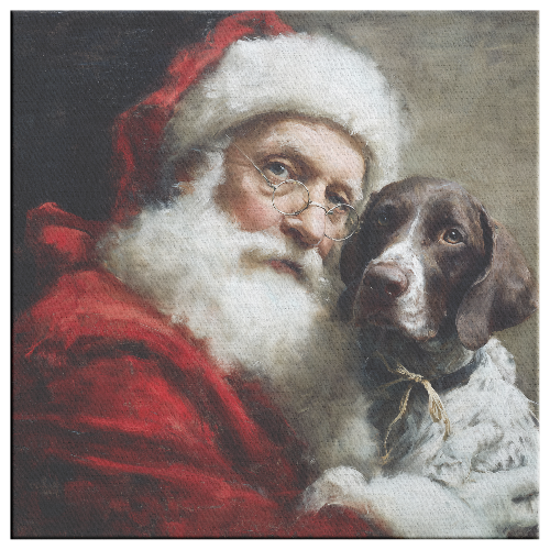 Vintage Santa holding a German Shorthair—canvas portrait