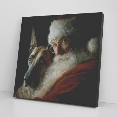 Vintage Santa holding a Great Dane—canvas print