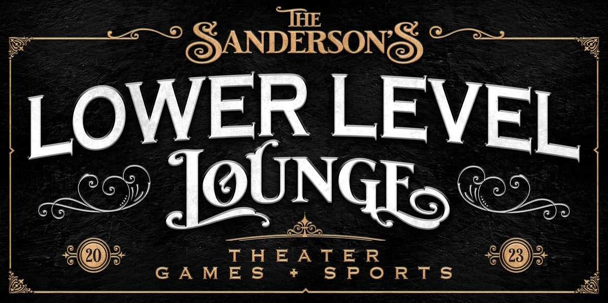 Lower Level Basement Bar Sign in black stone texture with the words (family Name) Lower Level Lounge