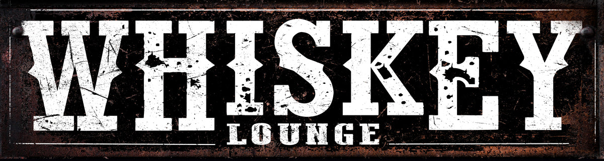 Whiskey Signs and Bar Sign that says on black canvas [whiskey lounge]