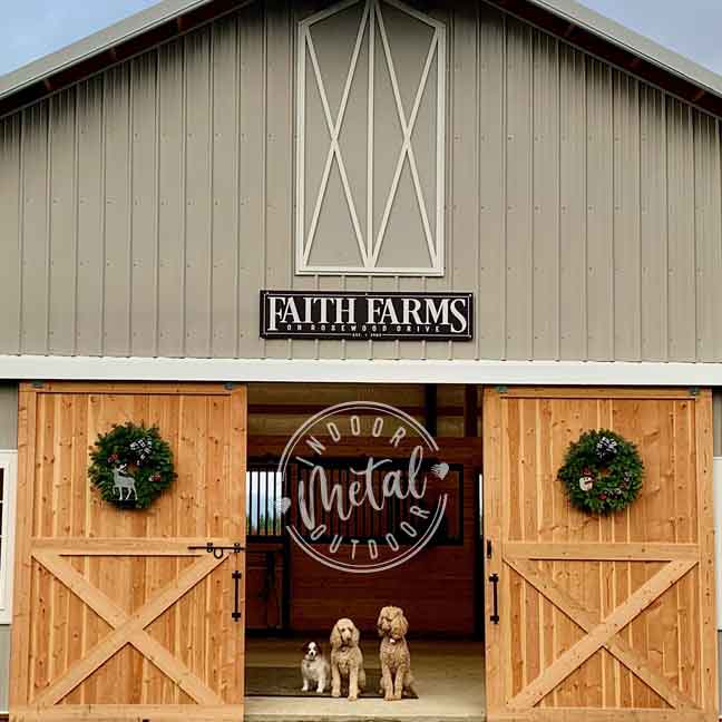 Barn Signs- Large Outdoor Metal Barn Sign on black background with the words: [family name, and family owned for over 50 years] with establish date.