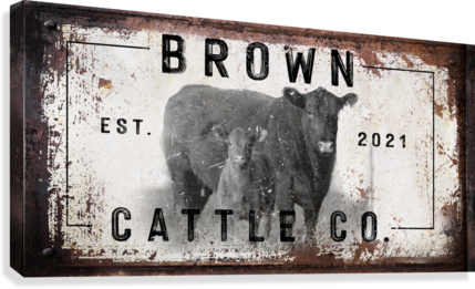 cattle ranch canvas signs of a cow and its calf on rustic background personalized