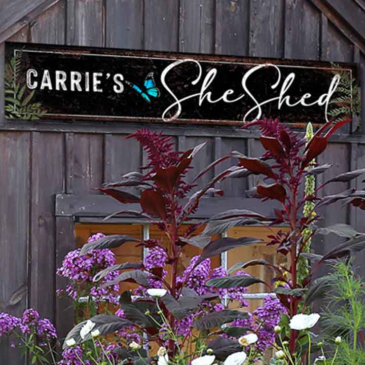 Large Metal Barn Signs in distressed Black metal with the words She Shed personalized