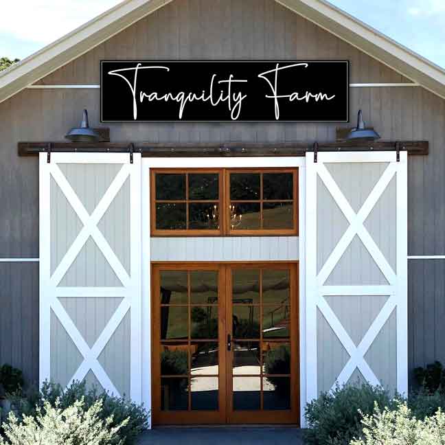 Large Metal Barn Sign in black with white font