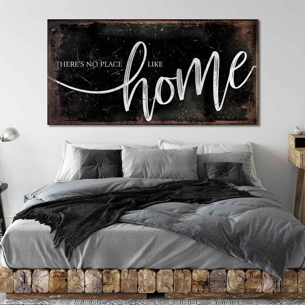 Modern farmhouse decor Theres No Place Like Home on Black distressed back ground