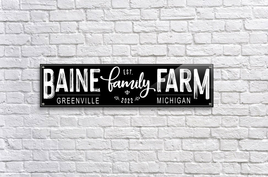 Personalized Large Barn Signs, black metal with custom words, est. date and city and state Acrylic Print