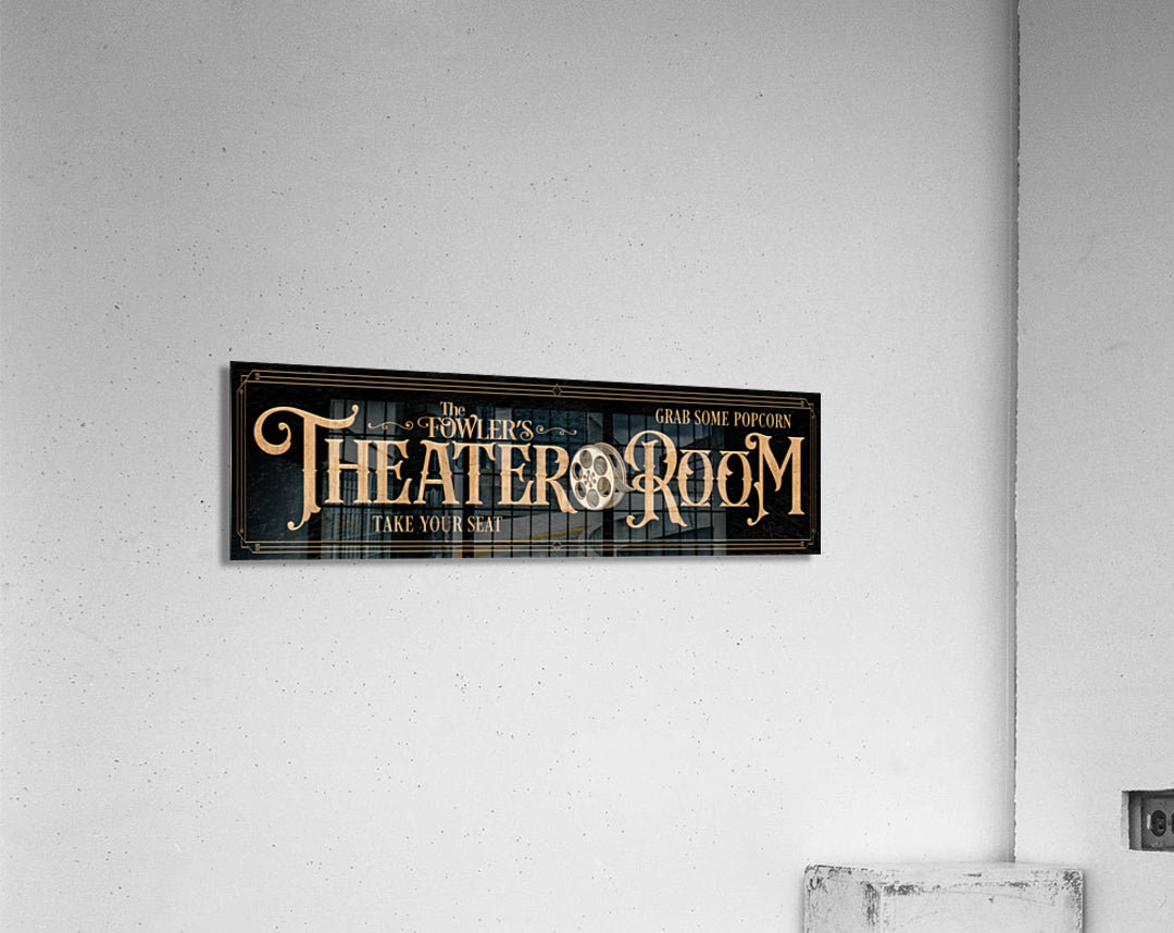 Personalized Theater Room Sign Black and Gold