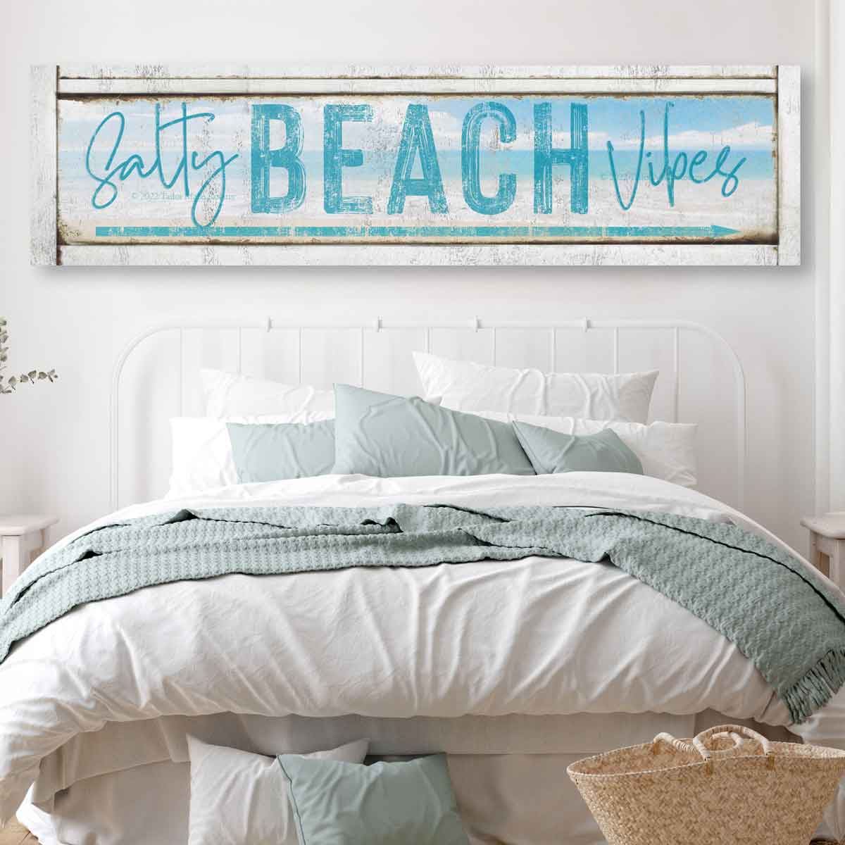 Coastal Decor-Beach house sign - Salty Beach Vibes Arrow Sign on old white distressed frame 