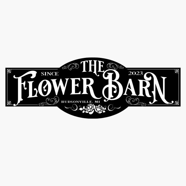 Ranch Sign on Metal with fancy font that says Flower Barn Barn Sign