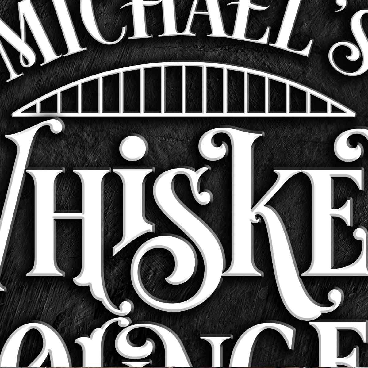 Whiskey Sign on black round metal Close-up