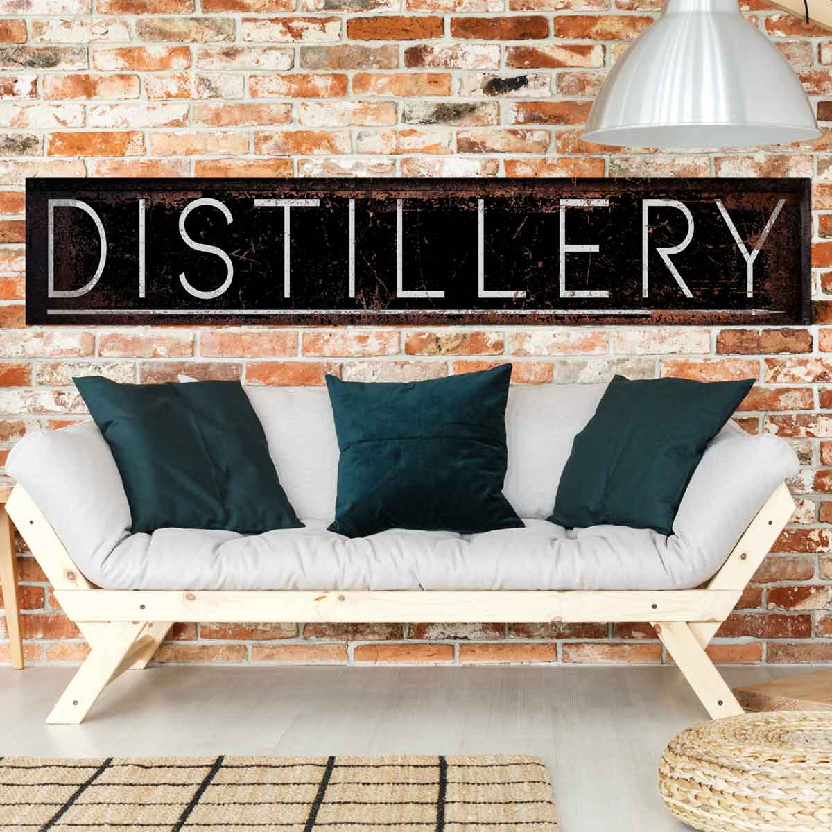 Bar Signs and Whiskey Sign wall decor of a black sign with the words [Distillery]