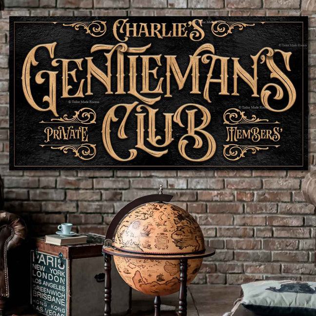 Private Club Sign, Speakeasy Sign, Gentleman's Club Sign on black stone background personalized. Has a speakeasy style.