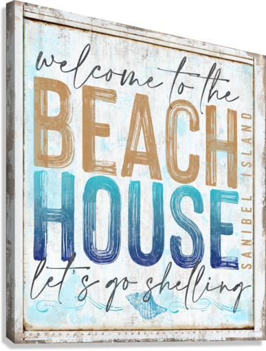 personalized beach house sign on white distressed faux wood background, with words Welcome to the beach house