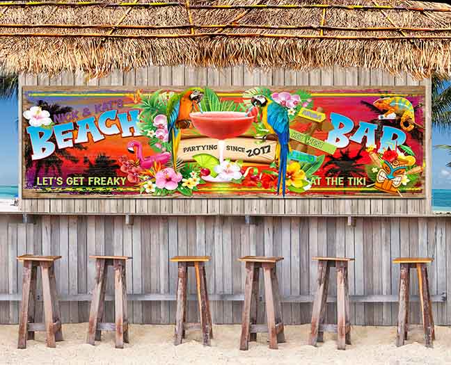 Tiki Decor - Margarita Tiki Bar Sign with Parrots