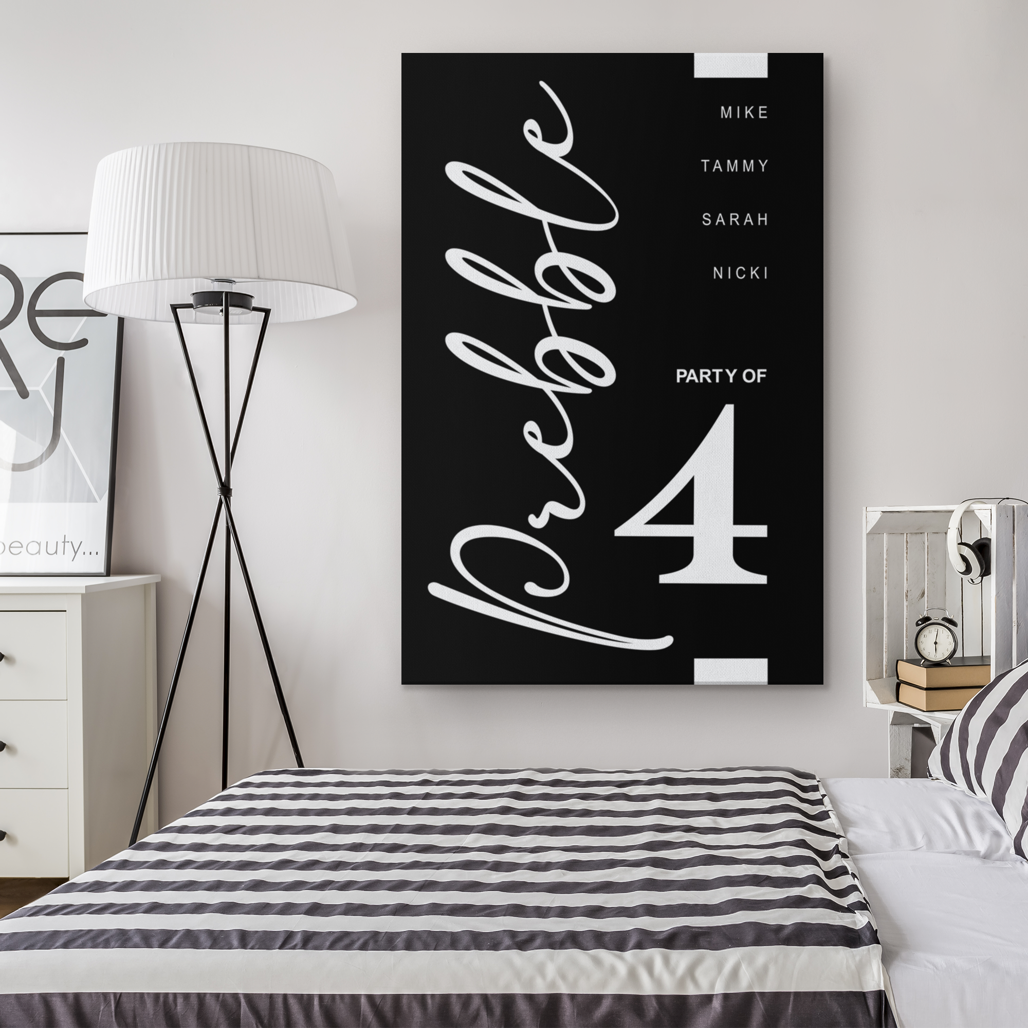 Personalized Party of 4 [your family number] black and white Family wall art canvas